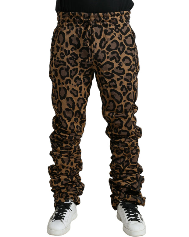 Brown Leopard Jacquard Jogger Pants