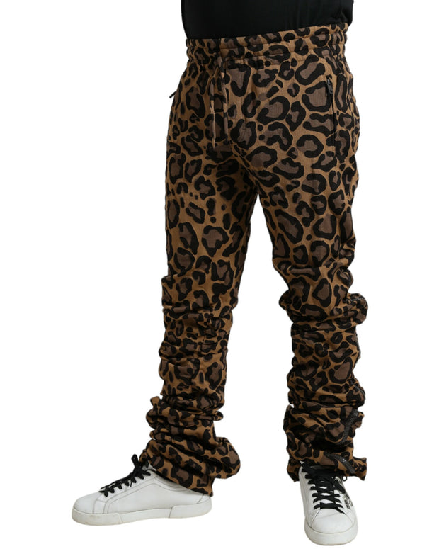 Brown Leopard Jacquard Jogger Pants