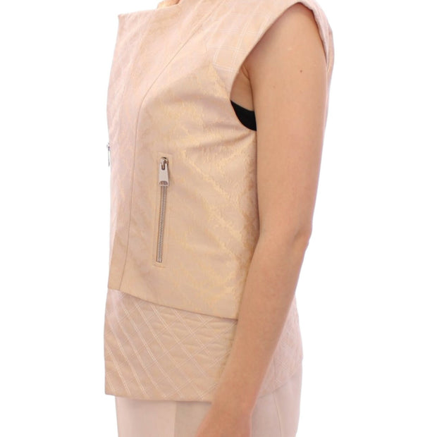 Exquisite Beige Brocade Sleeveless Jacket Vest