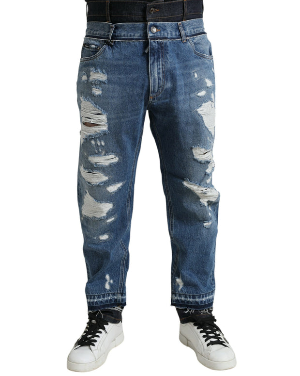 Blue Tattered Cotton Men Denim Jeans