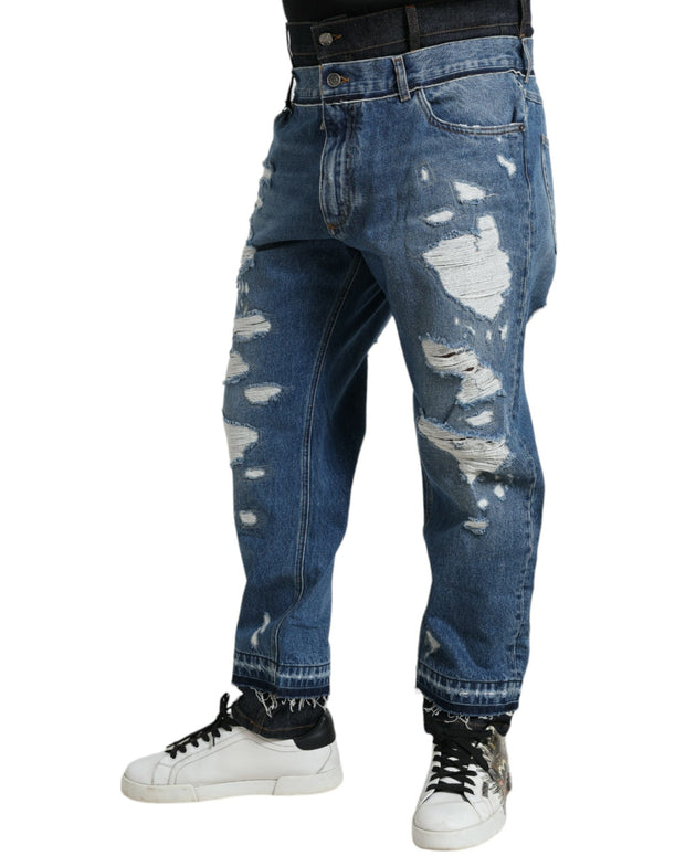 Blue Tattered Cotton Men Denim Jeans