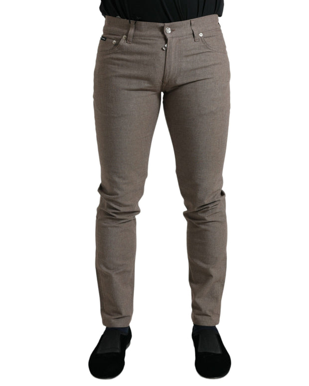 Brown Cotton Stretch Skinny Men Pants