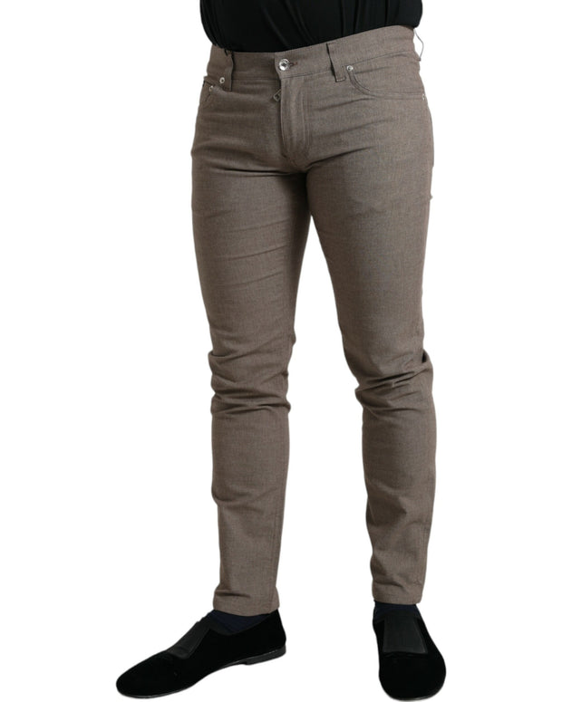Brown Cotton Stretch Skinny Men Pants