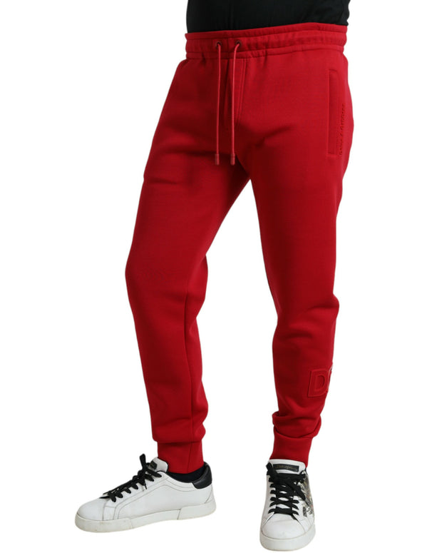 Red Cotton Blend Skinny Jogger Pants