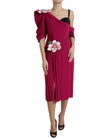 Purple Flower Embellished One Shoulder Dress