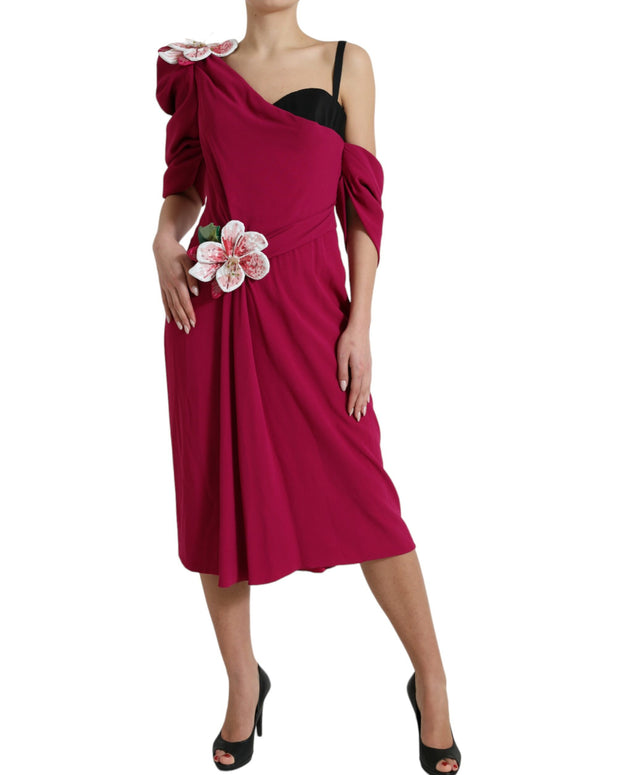 Purple Flower Embellished One Shoulder Dress