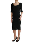 Black Floral Lace Viscose Bodycon Midi Dress