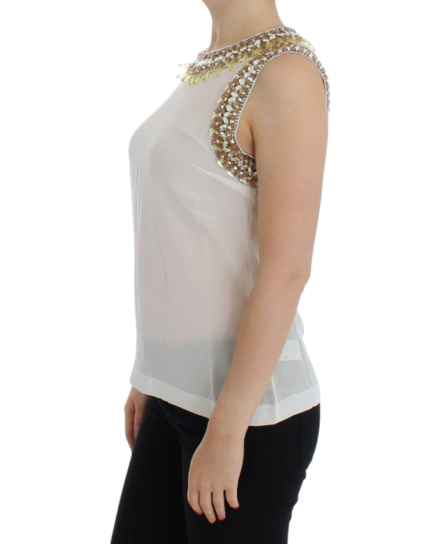 White crystal embellished tank top