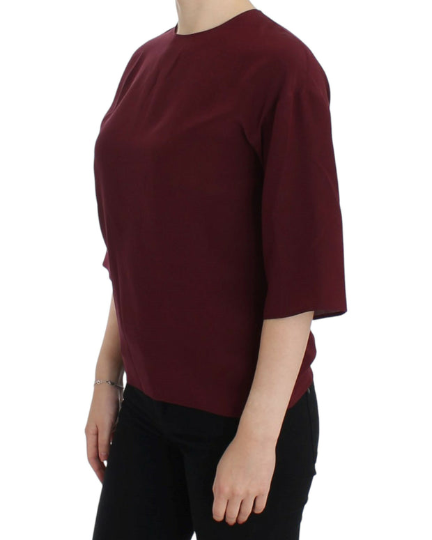 Red 3/4 sleeve silk blouse
