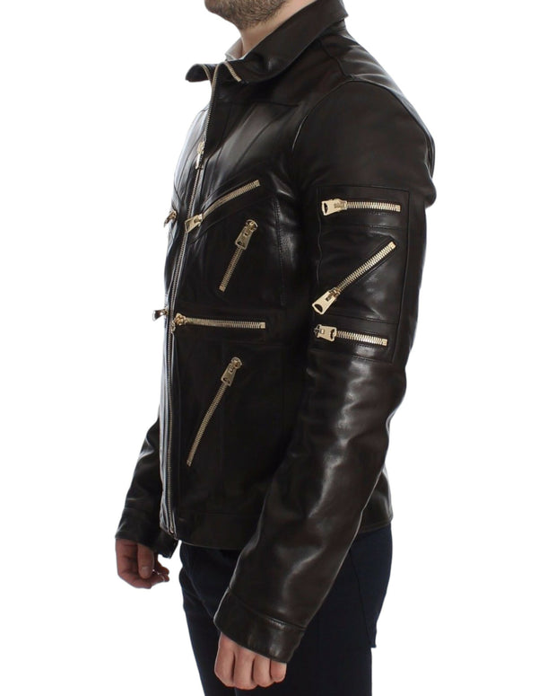 Brown Lambskin Leather Zipper Jacket