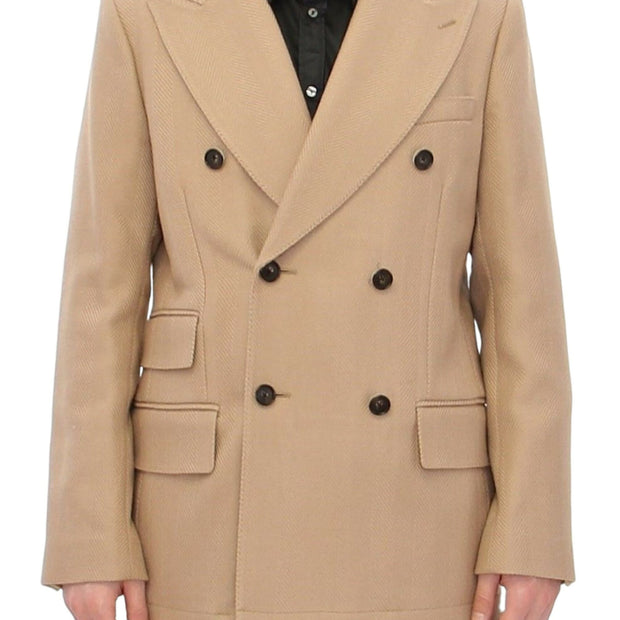 Elegant Beige Formal Wool Coat