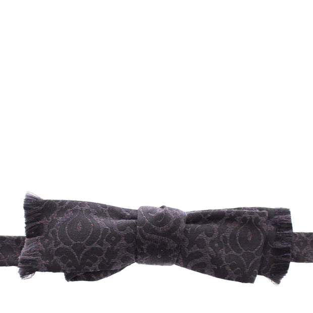 Elegant Black Paisley Silk-Wool Blend Bow Tie