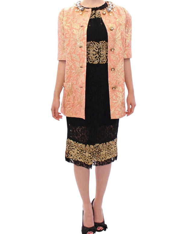 Pink Silk Brocade Crystal Jacket Coat