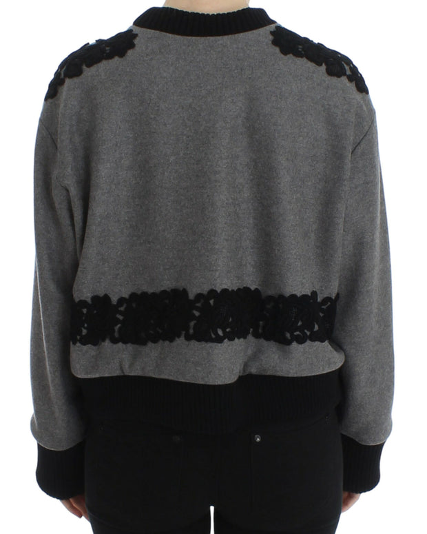 Gray Black Lace Wool Cashmere Sweater