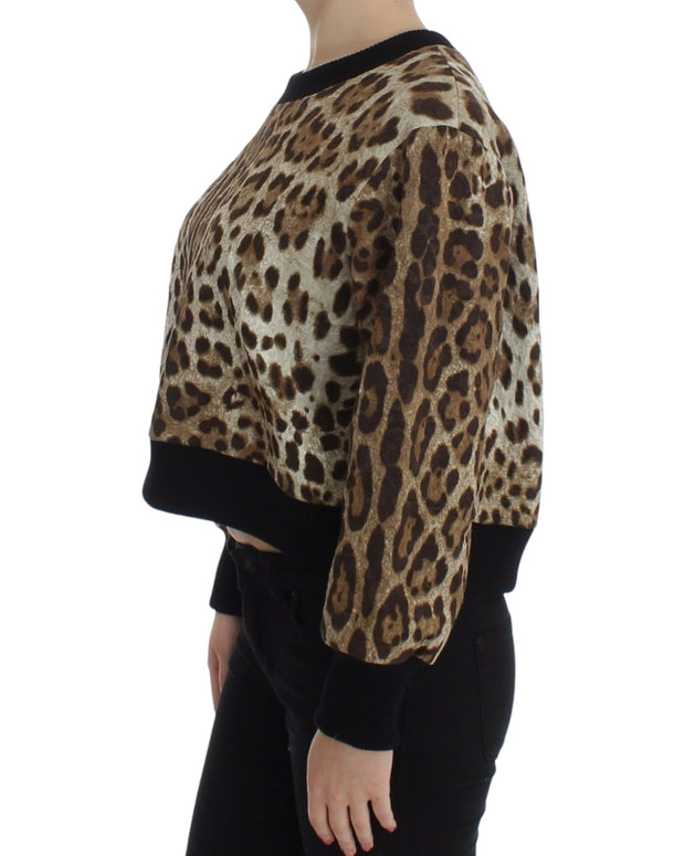 Leopard Print Crewneck Short Sweater