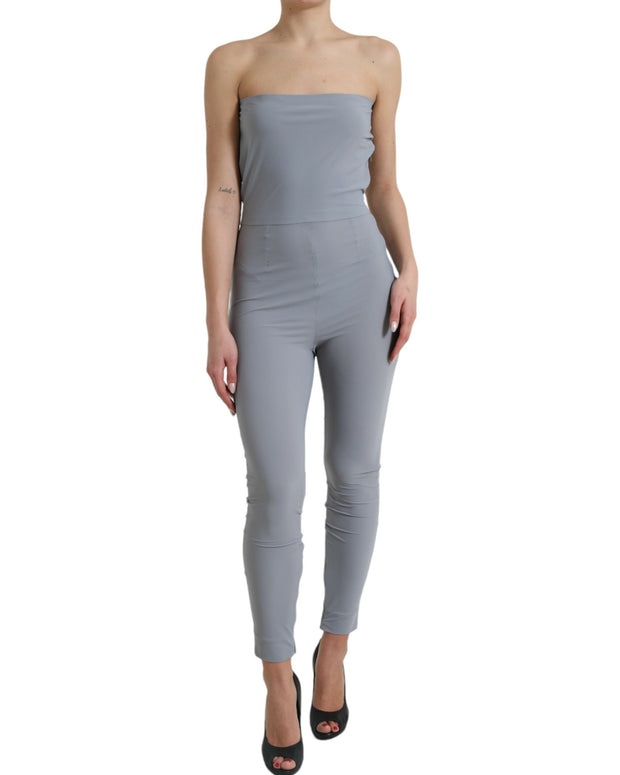 Gray Nylon Strapless Bodycon Jumpsuit Dress