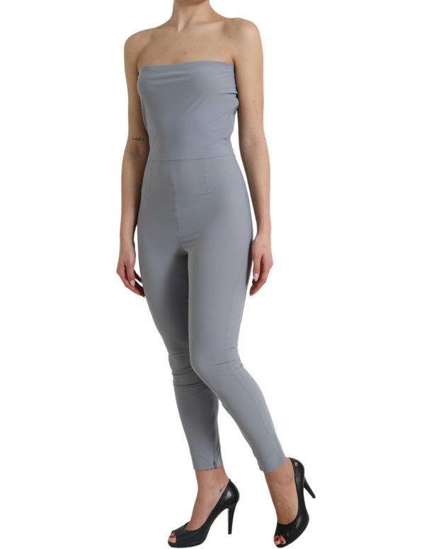 Gray Nylon Strapless Bodycon Jumpsuit Dress