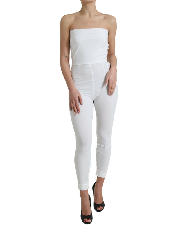 White Nylon Strapless Bodycon Jumpsuit Dress