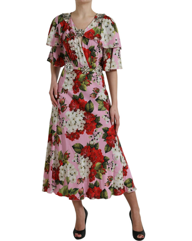 Multicolor Floral Crystal Embellished A-line Dress
