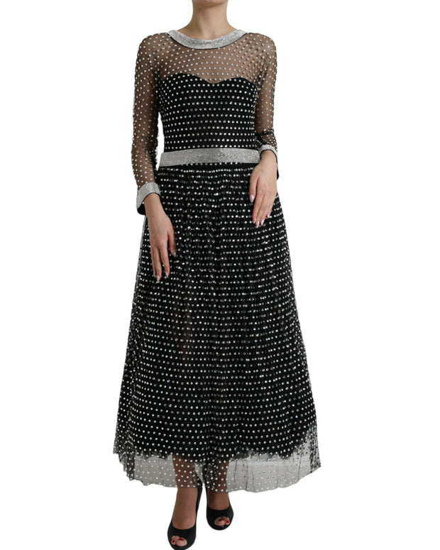 Black Crystal Embellished A-line Gown Dress