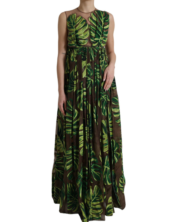 Green Banana Leaf Sleeveless Long Maxi Dress