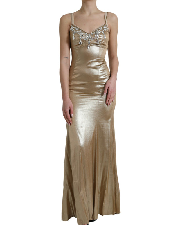 Metallic Gold Crystal Embellished Gown Dress
