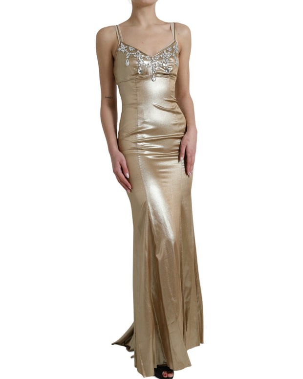 Metallic Gold Crystal Embellished Gown Dress