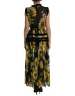 Black Sunflower A-line Pleated Maxi Dress