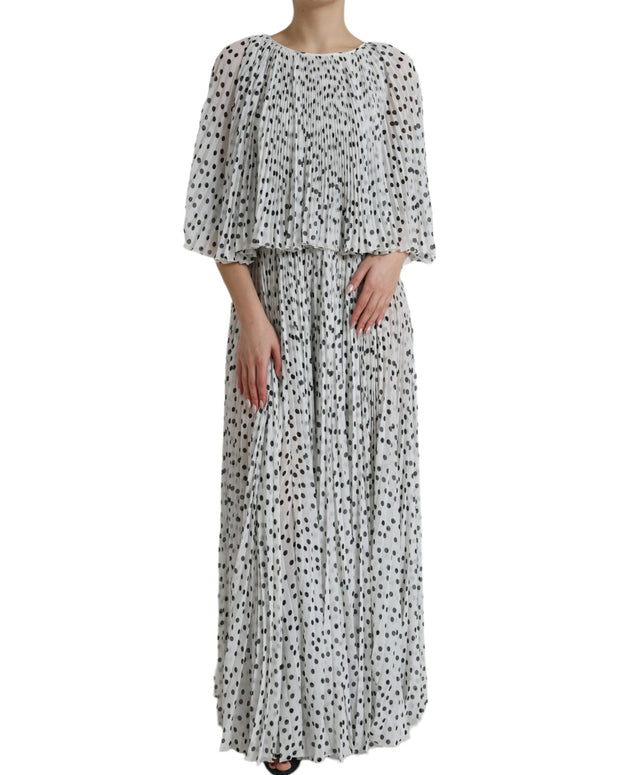 White Polka Dot A-line Pleated Maxi Dress