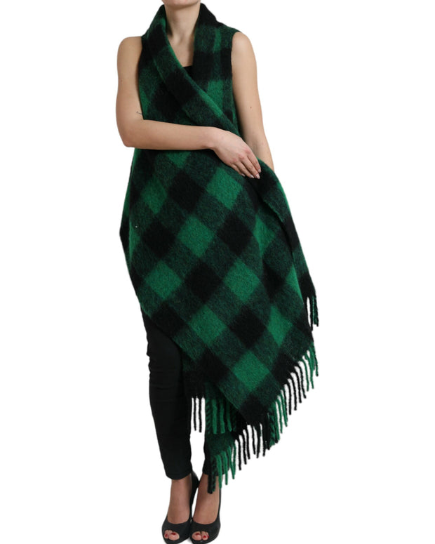 Black Green Buffalo Check Poncho Coat Jacket