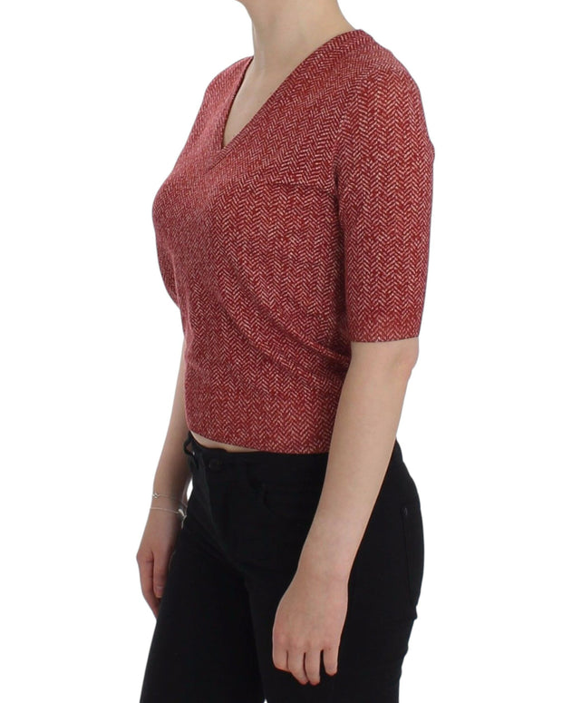 Red Wool Tweed Short Sleeve Sweater Pullover
