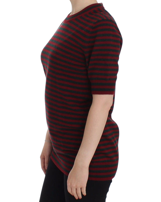 Red Gray Cashmere Short Sleeve Sweater
