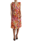 Multicolor Sunflower Print Silk Midi Dress