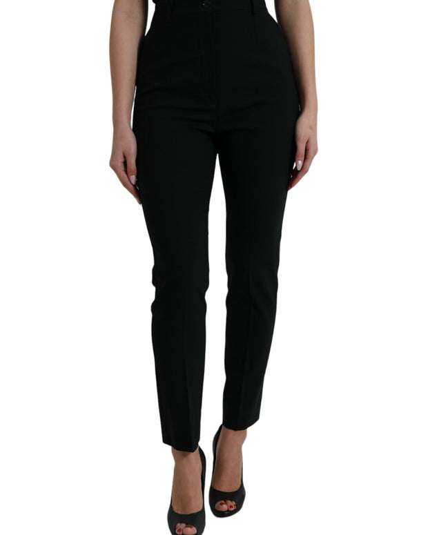 Black Wool High Waist Tapered Pants