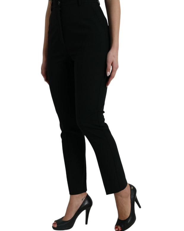 Black Wool High Waist Tapered Pants