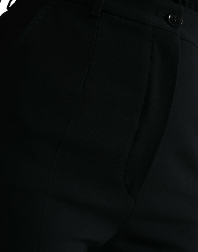 Black Wool High Waist Tapered Pants