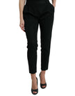 Black Wool High Waist Cropped Tapered Pants