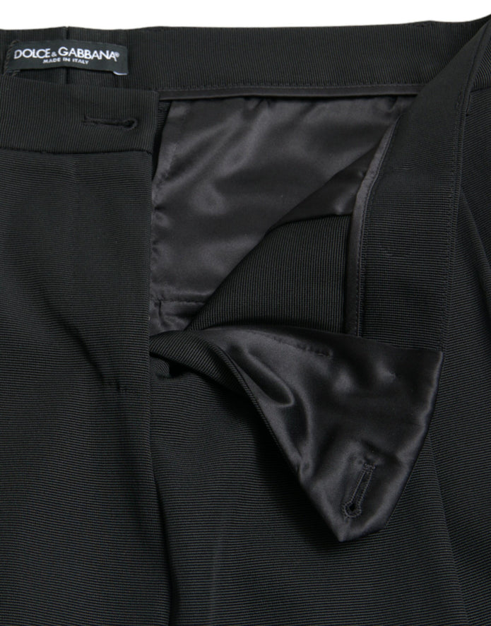 Black Wool High Waist Cropped Tapered Pants