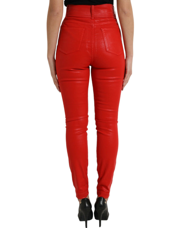 Red Cotton High Waist Skinny Denim Jeans