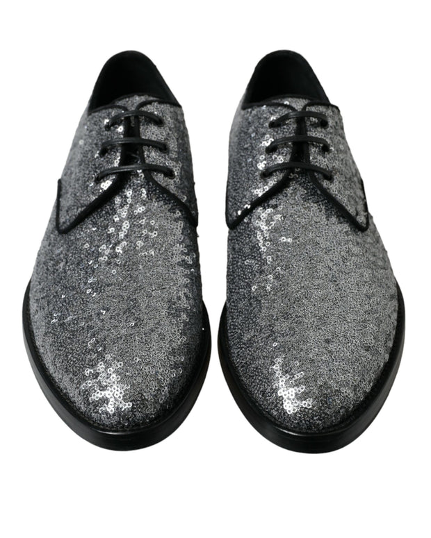 Silver Sequined Lace Up Men Derby Dress Shoes