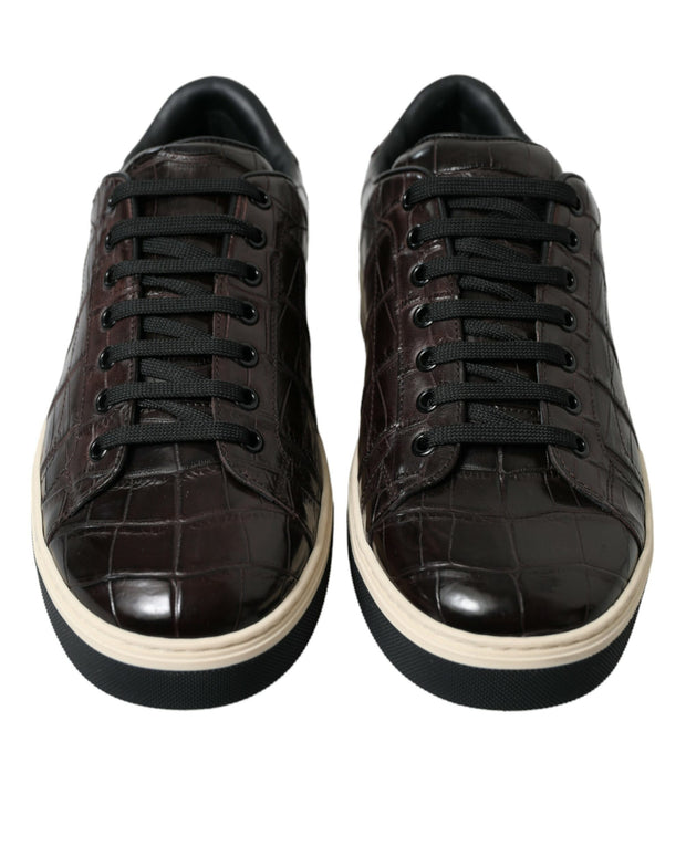 Brown Croc Exotic Leather Men Casual Sneakers Shoes