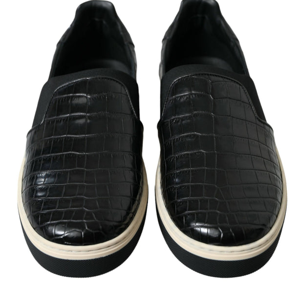 Elegant Crocodile Leather Low-Top Sneakers