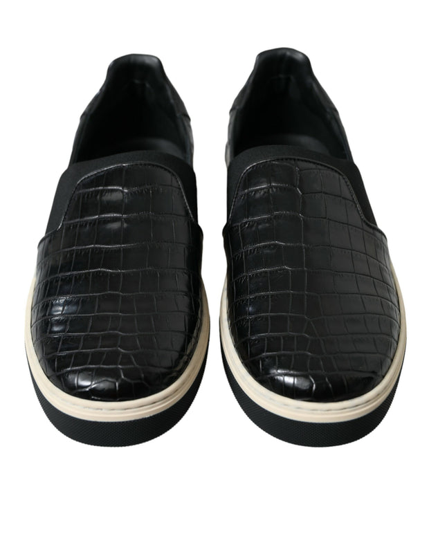Black Croc Exotic Leather Sneakers Shoes