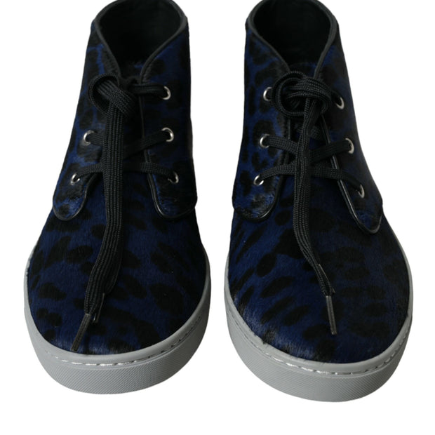 Chic Blue Leopard Print Mid-Top Sneakers