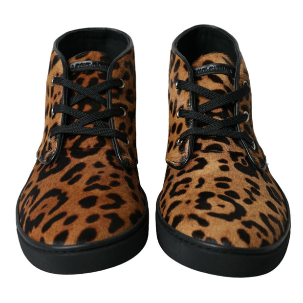 Elegant Leopard Print Mid-Top Sneakers