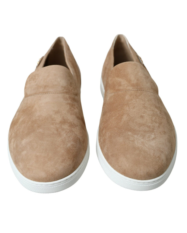 Beige Suede Caiman Men Loafers Slippers Shoes
