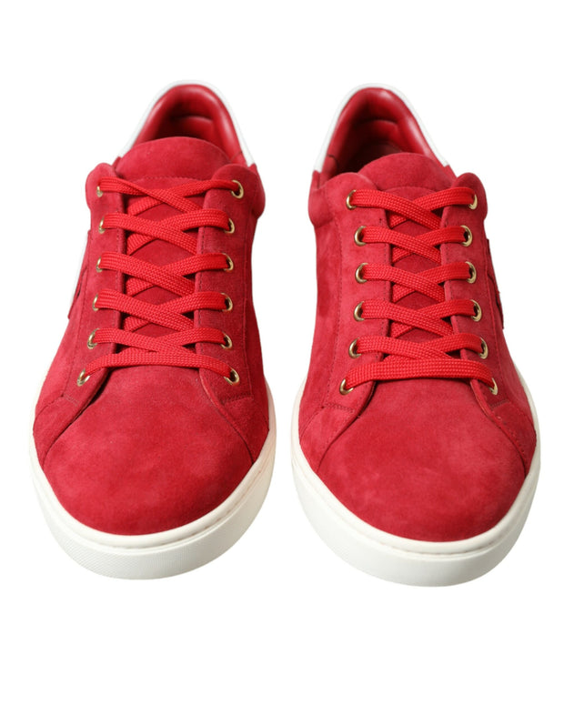Red Suede Leather Men Low Top Sneakers Shoes
