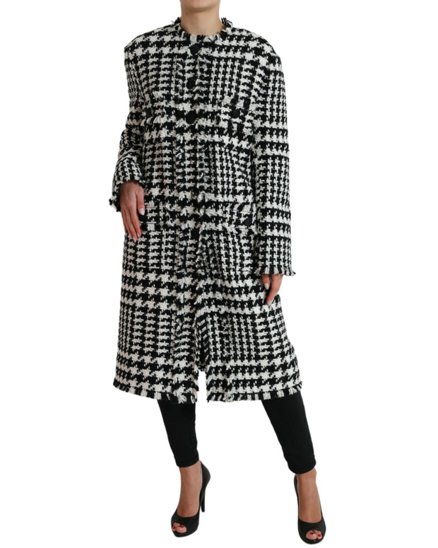 Black White Houndstooth Trench Coat Jacket