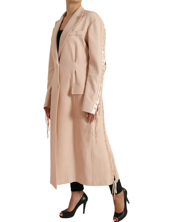 Beige Cotton Single Breasted Long Coat Jacket