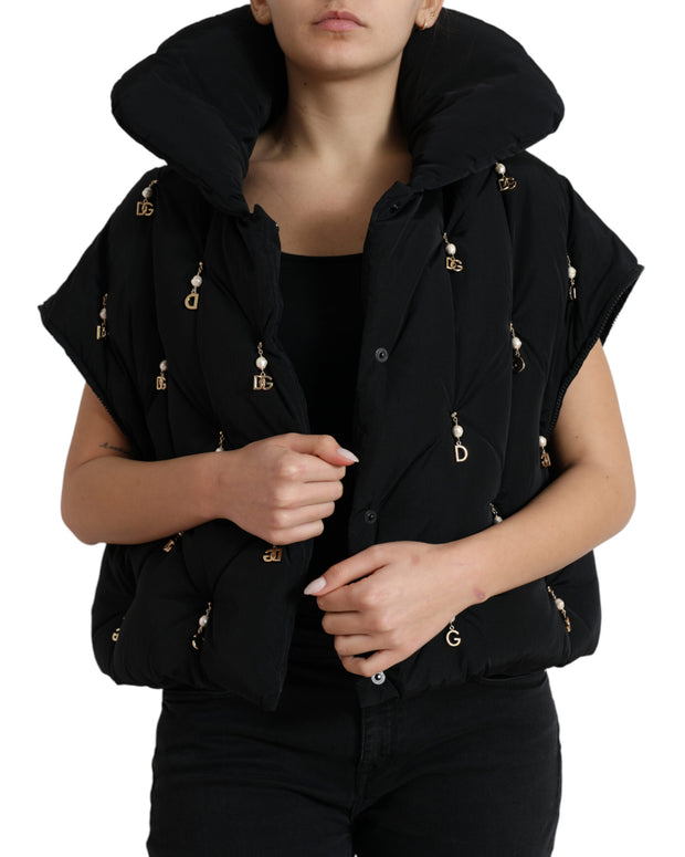 Black Embellished Quilted Shell Bomber Jacket